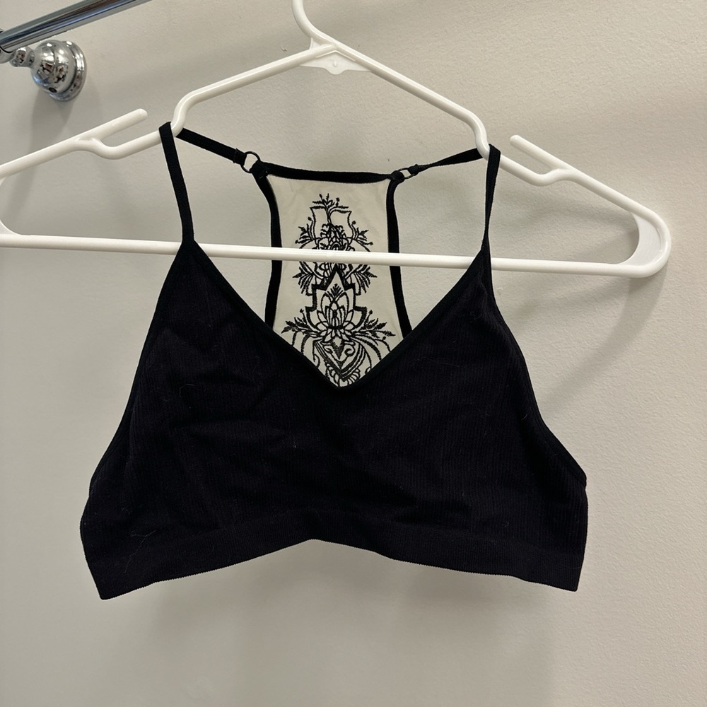 Black Strappy Bralette with Embroidered Back